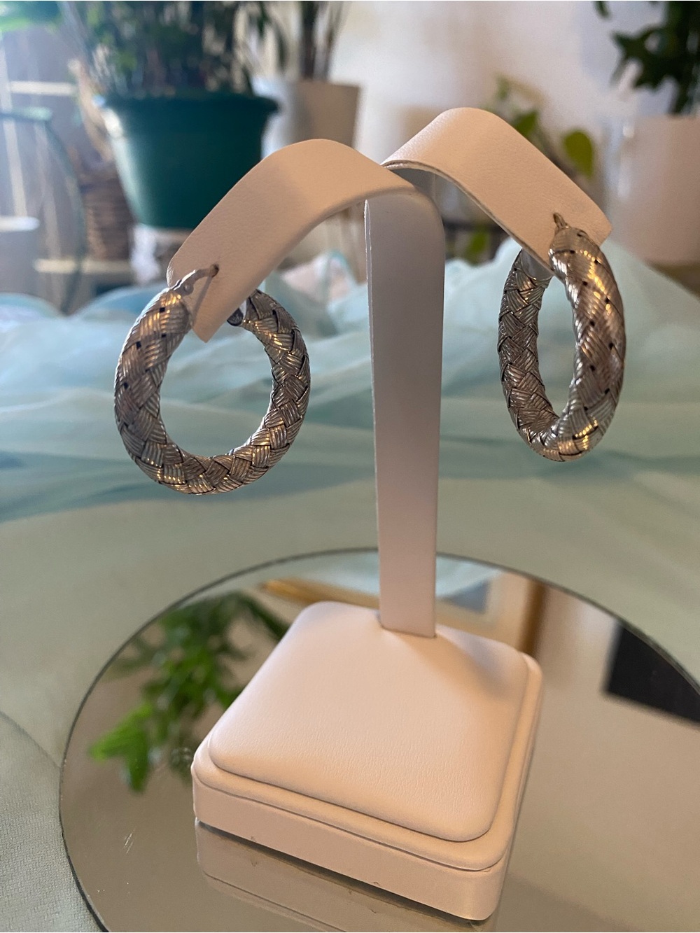LARGE TEXTURED STERLING SILVER HOOP EARRINGS